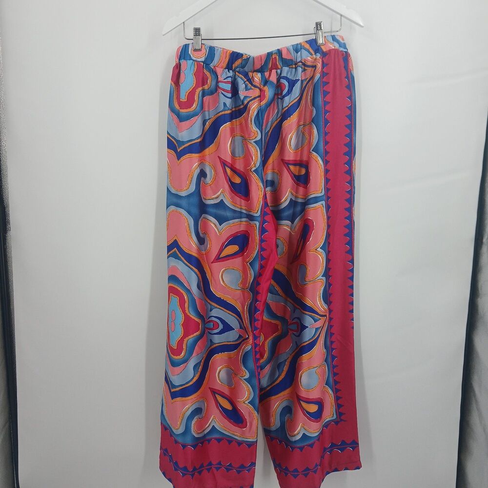 womens casual wide leg plus size 1X summer pants pink blue orange print